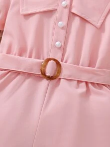 小女童泡泡袖腰帶襯衫連體短褲