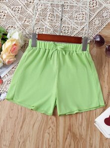 Girls Solid Bow Front Shorts - Green - View 1