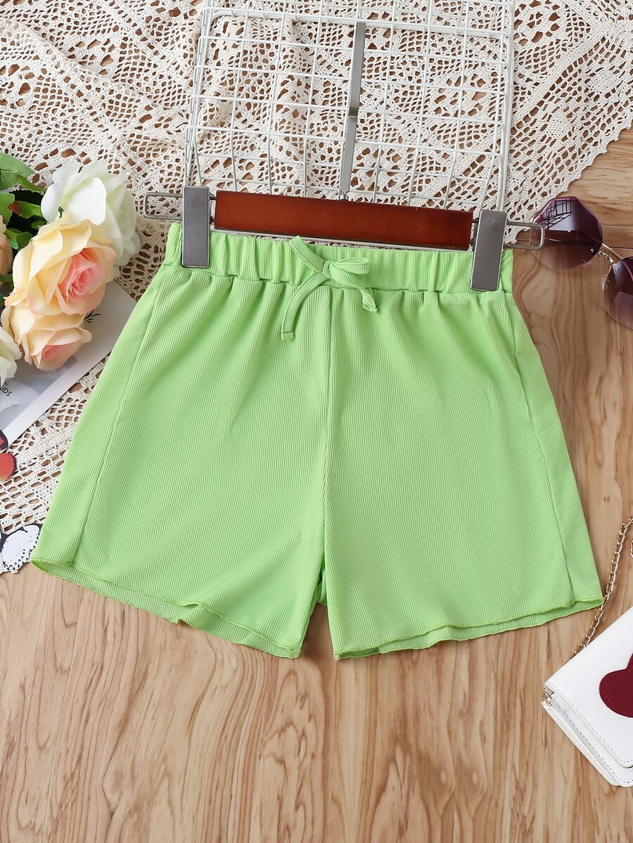 Girls Solid Bow Front Shorts - Green - View 1