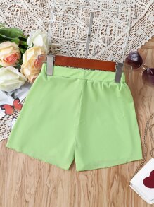 Girls Solid Bow Front Shorts - Green - View 2