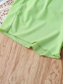 Girls Solid Bow Front Shorts - Green - View 4
