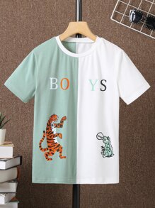 Boys Tiger & Letter Graphic Two Tone Tee - Multicolor - View 1