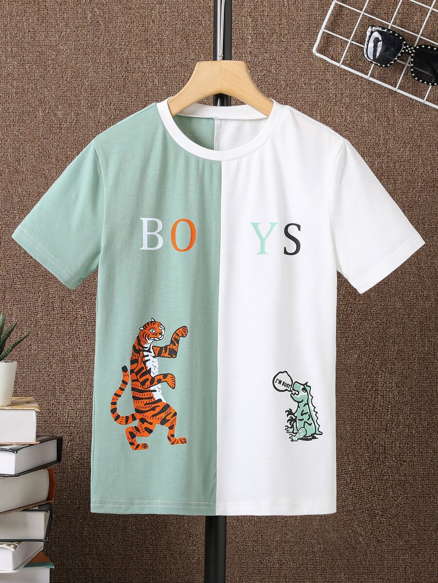 Boys Tiger & Letter Graphic Two Tone Tee - Multicolor - View 1