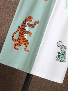 Boys Tiger & Letter Graphic Two Tone Tee - Multicolor - View 3