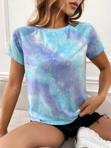 SHEIN Essnce Tie Dye Raglan Sleeve Tee - Multicolor - View 5