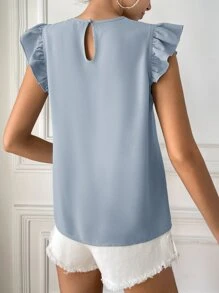 SHEIN Clasi 拼接水溶蕾絲荷葉袖襯衫 - 淺藍色 - 查看 2