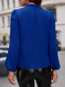 SHEIN Clasi 素色缺口領燈籠袖襯衫 - 寶藍色 - 查看 2