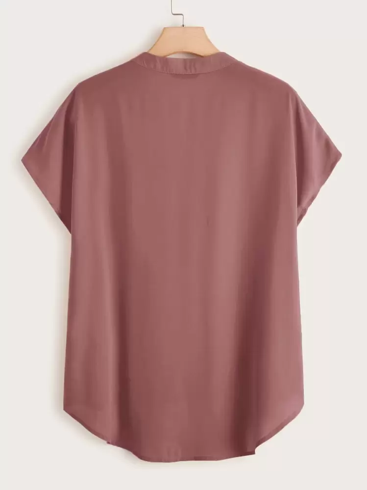 SHEIN LUNE プラス バットウイングスリーブ ディップヘム ブラウス - ダスティピンク - 見る 2