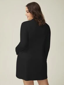 SHEIN BASICS Plus Mock Neck Dress Without Belt - Black - View 2