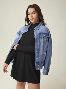 SHEIN BASICS Plus Mock Neck Dress Without Belt - Black - View 4