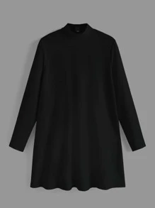 SHEIN BASICS Plus Mock Neck Dress Without Belt - Black - View 7