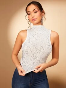 SHEIN BAE Top tank crop de cuello alto con cuenta - Blanco - Ver 1