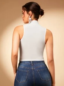 SHEIN BAE Top tank crop de cuello alto con cuenta - Blanco - Ver 2