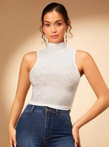 SHEIN BAE Top tank crop de cuello alto con cuenta - Blanco - Ver 5