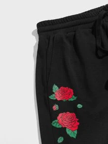 Manfinity Men Floral Print Drawstring Waist Shorts - Black - View 2