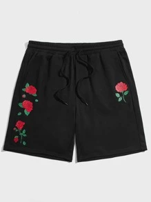 Manfinity Men Floral Print Drawstring Waist Shorts - Black - View 4