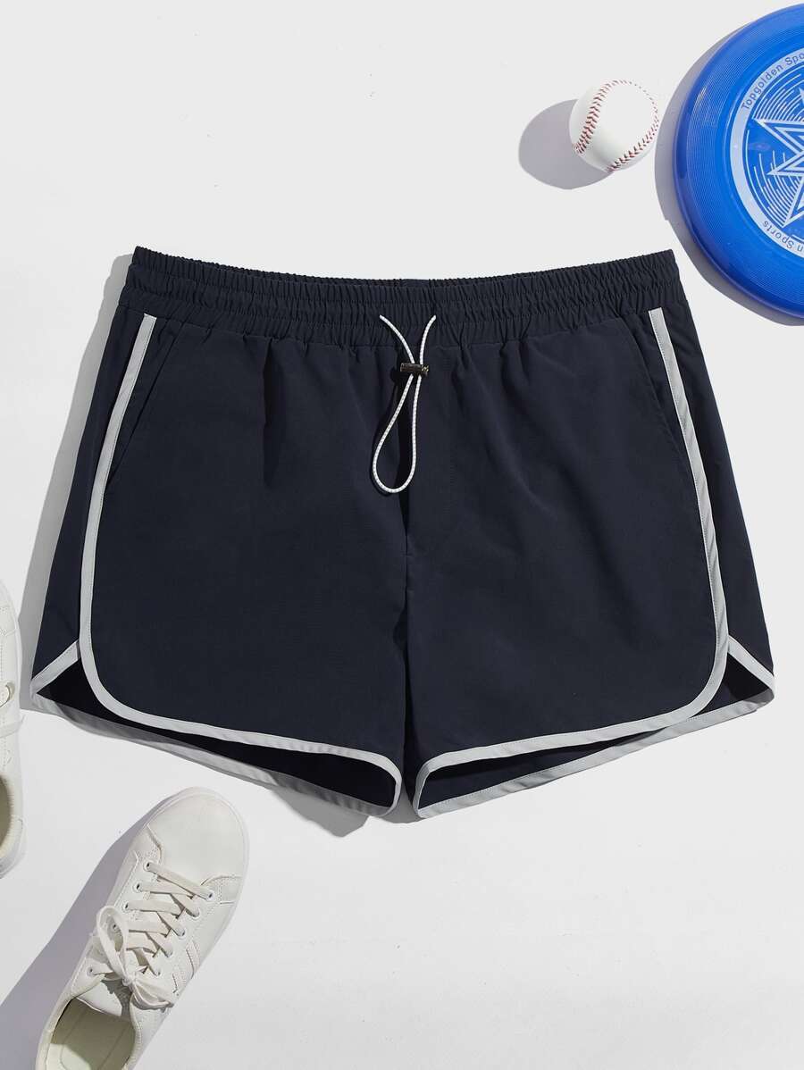 Manfinity VCAY Men Contrast Binding Drawstring Waist Shorts - Navy Blue - View 1