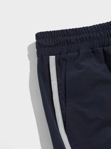 Manfinity VCAY Men Contrast Binding Drawstring Waist Shorts - Navy Blue - View 3