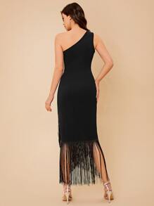 SHEIN Belle Asymmetrical Neck Fringe Hem Dress Elegant Cocktail Semi Formal Prom Wedding Guest Dress, For Birthday, Graduation, Dinner, Homecoming Party Dress