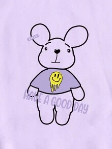 SHEIN EZwear Slogan & Cartoon Graphic Kangaroo Pocket Drawstring Thermal Hoodie - Lilac Purple - View 6