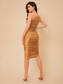 SHEIN BAE Vestido ajustado de un hombro fruncido - Champán - Ver 2
