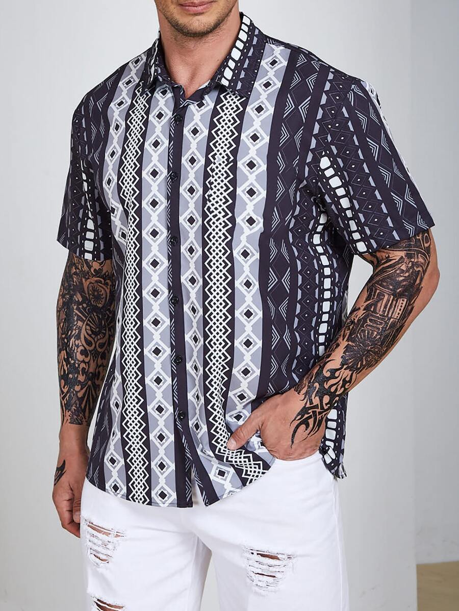 Manfinity Men Plus Geo Print Shirt - Multicolor - View 1