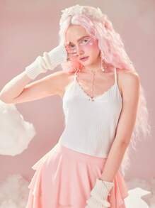 Sweetness Solid Criss Cross Cami Top - White - View 4