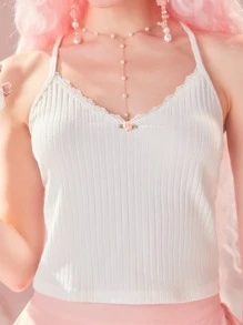 Sweetness Solid Criss Cross Cami Top - White - View 2