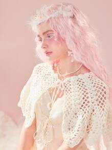 ROMWE Hollow Out Cape Cardigan - White - View 3