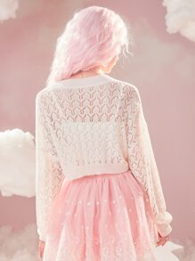 ROMWE Pointelle Knit Drop Shoulder Crop Sweater - White - View 4