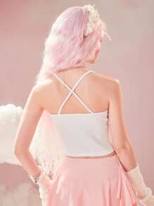 Sweetness Solid Criss Cross Cami Top - White - View 6