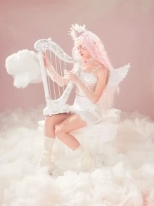 ROMWE Solid Crop Cami Top & Fuzzy Trim Bodycon Skirt - White - View 6