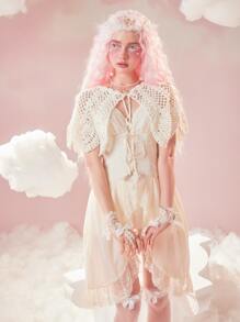 ROMWE Hollow Out Cape Cardigan - White - View 4