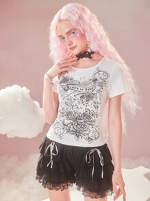 ROMWE Kawaii Camiseta con estampado de corazón - Blanco - Ver 6