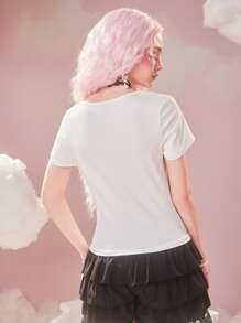 ROMWE Kawaii Camiseta con estampado de corazón - Blanco - Ver 7