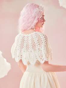 ROMWE Hollow Out Cape Cardigan - White - View 5