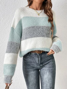 SHEIN Frenchy 撞色落肩袖套頭毛衣