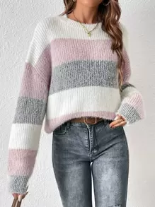 SHEIN Frenchy 撞色落肩袖套頭毛衣