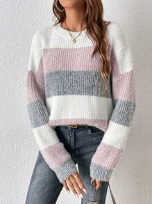 SHEIN Frenchy 撞色落肩袖套頭毛衣