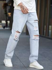 Manfinity Hombres Jeans de pierna recta desgarro