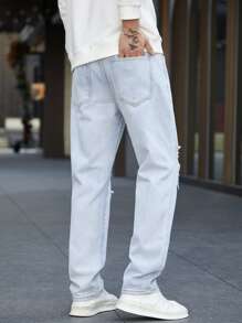 Manfinity Hombres Jeans de pierna recta desgarro