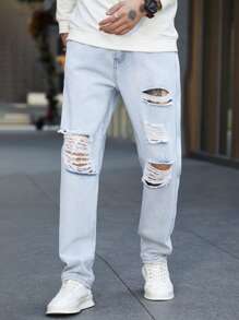 Manfinity Hombres Jeans de pierna recta desgarro