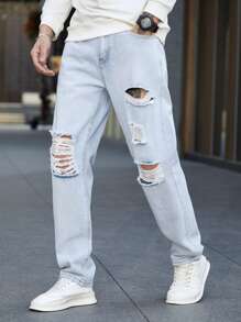 Manfinity Hombres Jeans de pierna recta desgarro