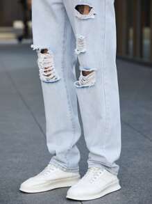 Manfinity Hombres Jeans de pierna recta desgarro