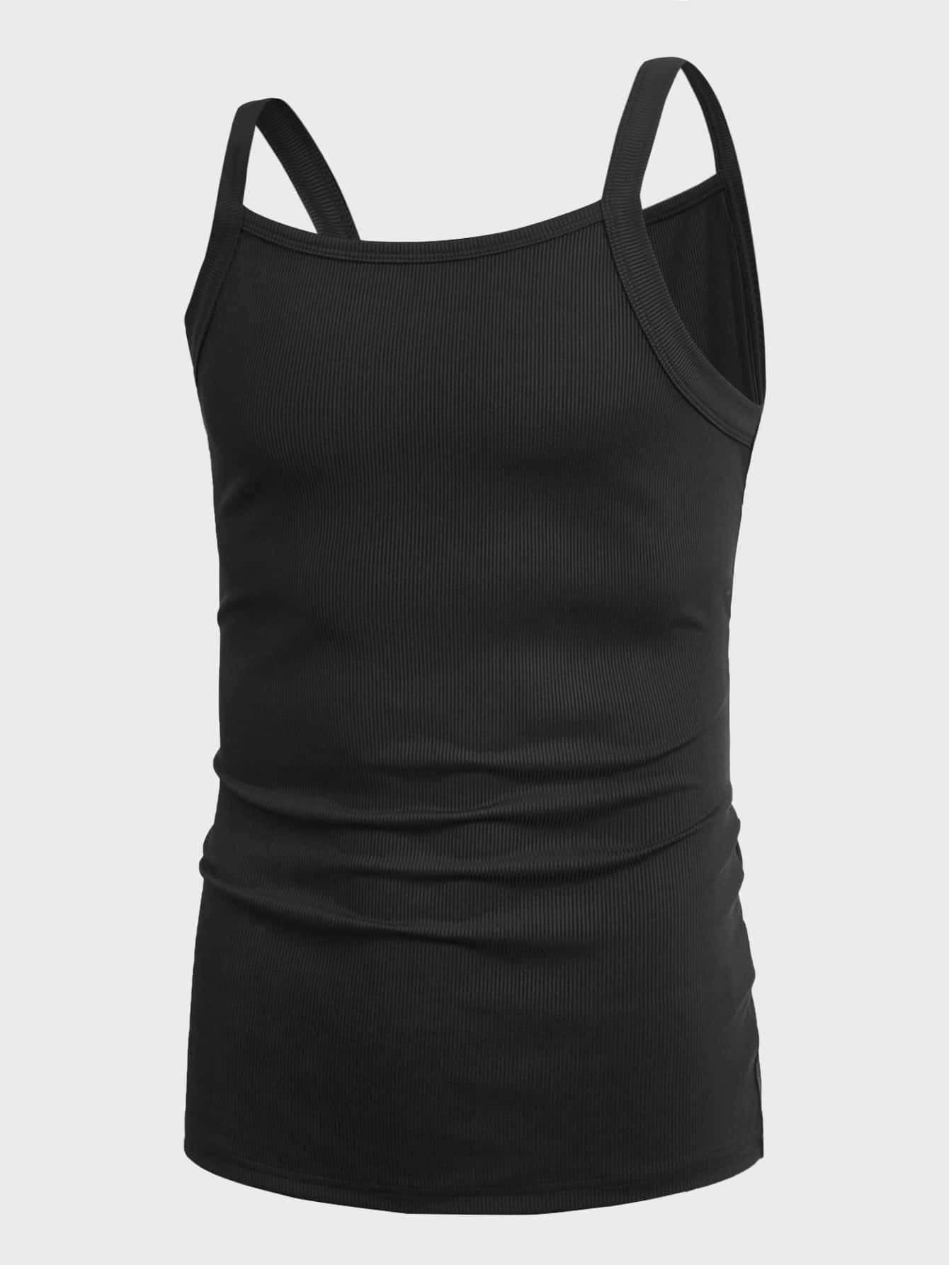 Manfinity Fever City Camiseta de tirantes de punto acanalado de unicolor para hombre, camiseta de tirantes negra lisa para regalo de novio - Negro - Ver 1