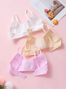 3件套女童卡通印花吊带文胸套装，无钢圈舒适，四季皆宜 - 彩色 - 查看 2