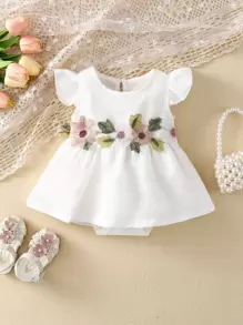 SHEIN Bebé Vestido body con diseño aplique ribete con fruncido - Blanco - Ver 1