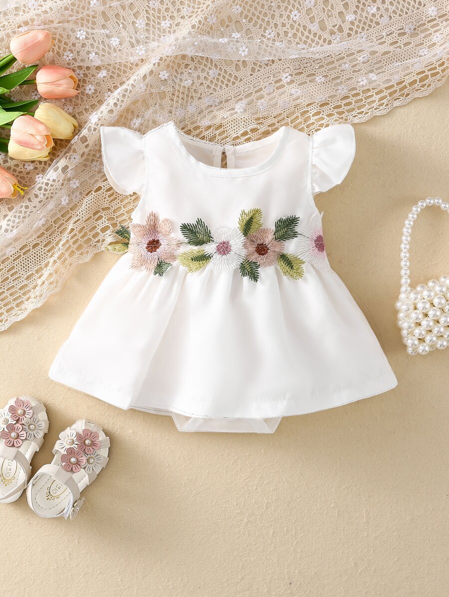 SHEIN Bebé Vestido body con diseño aplique ribete con fruncido - Blanco - Ver 1