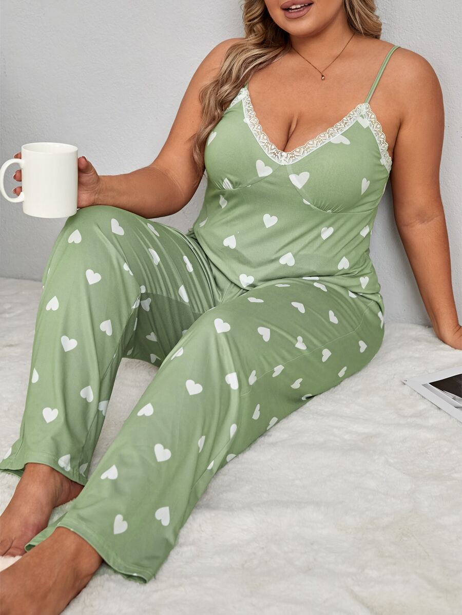 Bộ Giản Dị Kích Thước Lớn Tương phản ren Tim Gợi cảm - Màu xanh chanh - Xem 1