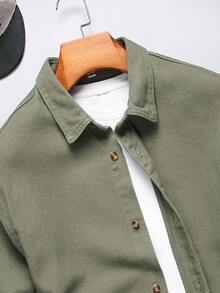 Manfinity Men 1pc Button Front Denim Shirt - Army Green - View 5